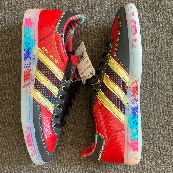 New! S.E.E.D. X ADIDAS Handball Spezial Scarlet Paint Splatter Men's 10.5 ID8617 - Picture 2 of 8